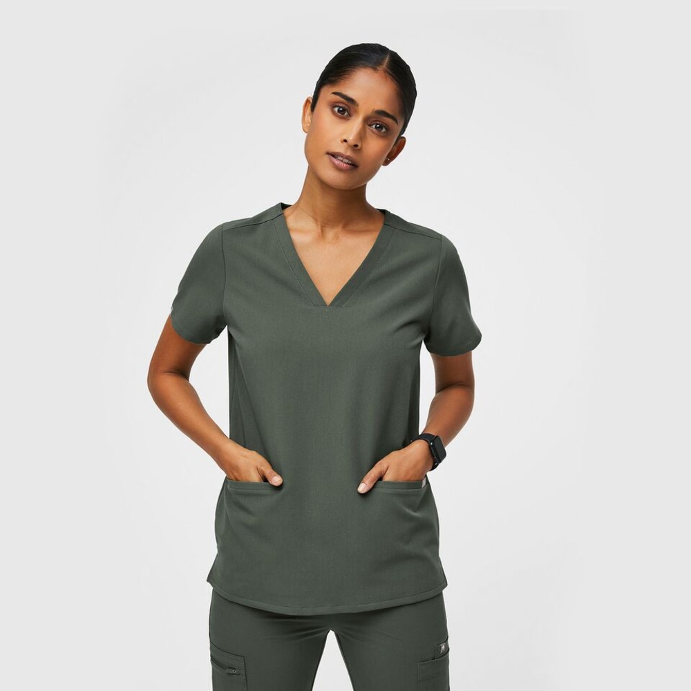 Figs Casma Scrub Top Moss XXS NWT